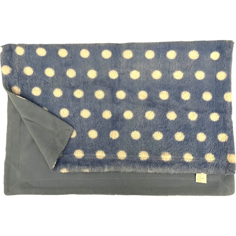 Runt 1478‎ Blue White Polka Dot Plush Baby Boy Blanket Soft 30x38 Security